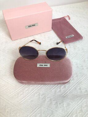 Miu Miu Gold Round Sunglasses with Original Packaging